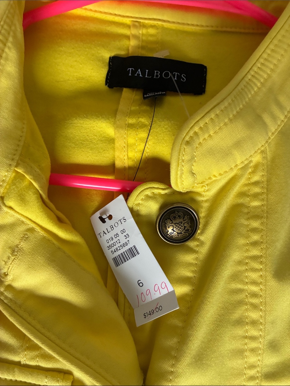 Talbots Yellow Button-Front Jacket - Picture 2 of 6